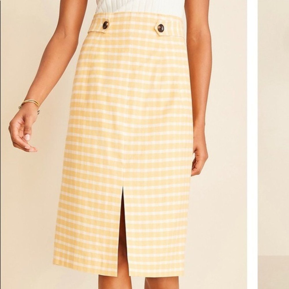 NWT Ann Taylor Plaid Pleated Button Tab Pocket Pencil Skirt